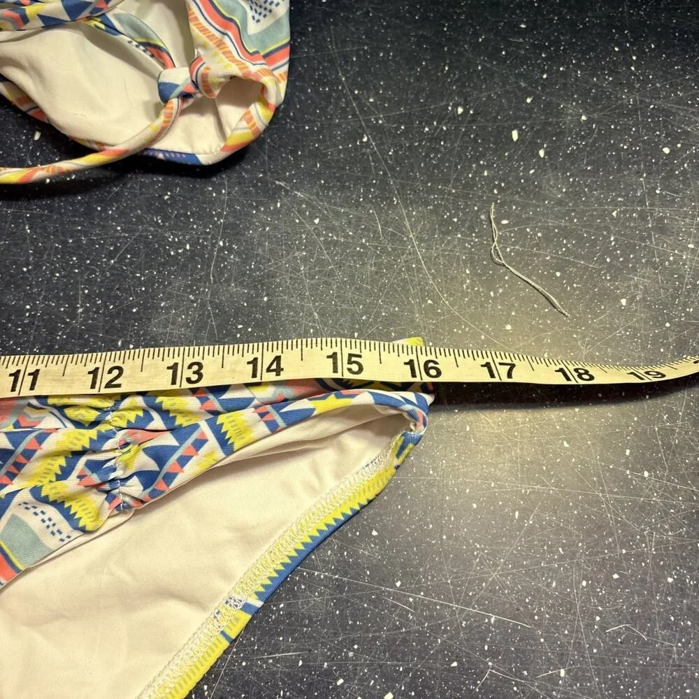 L*Space Bikini Top+Bottom Aztec Print Removable Padding Yellow Blue Lace Up Sz L